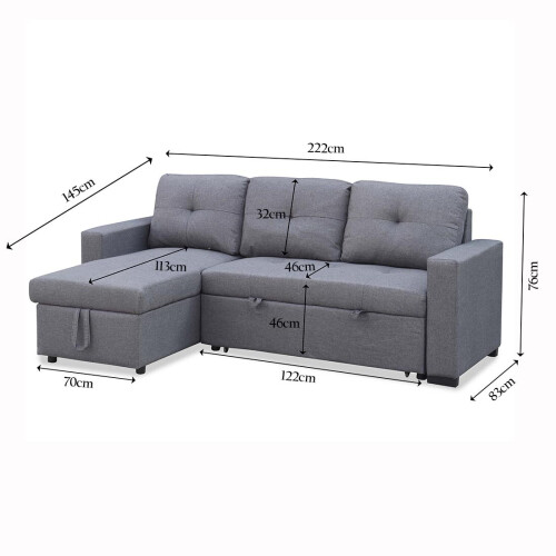MORE4HOMES NEWPORT FABRIC CORNER CHAISE 3 SEATER  SOFA BED WITH STORAGE LEFT OR RIGHT SIDE 1