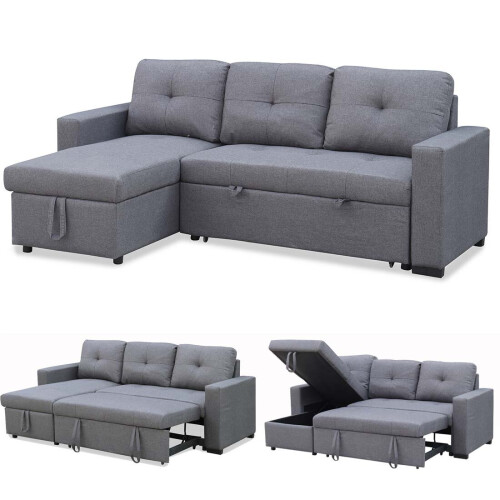 MORE4HOMES NEWPORT FABRIC CORNER CHAISE 3 SEATER  SOFA BED WITH STORAGE LEFT OR RIGHT SIDE