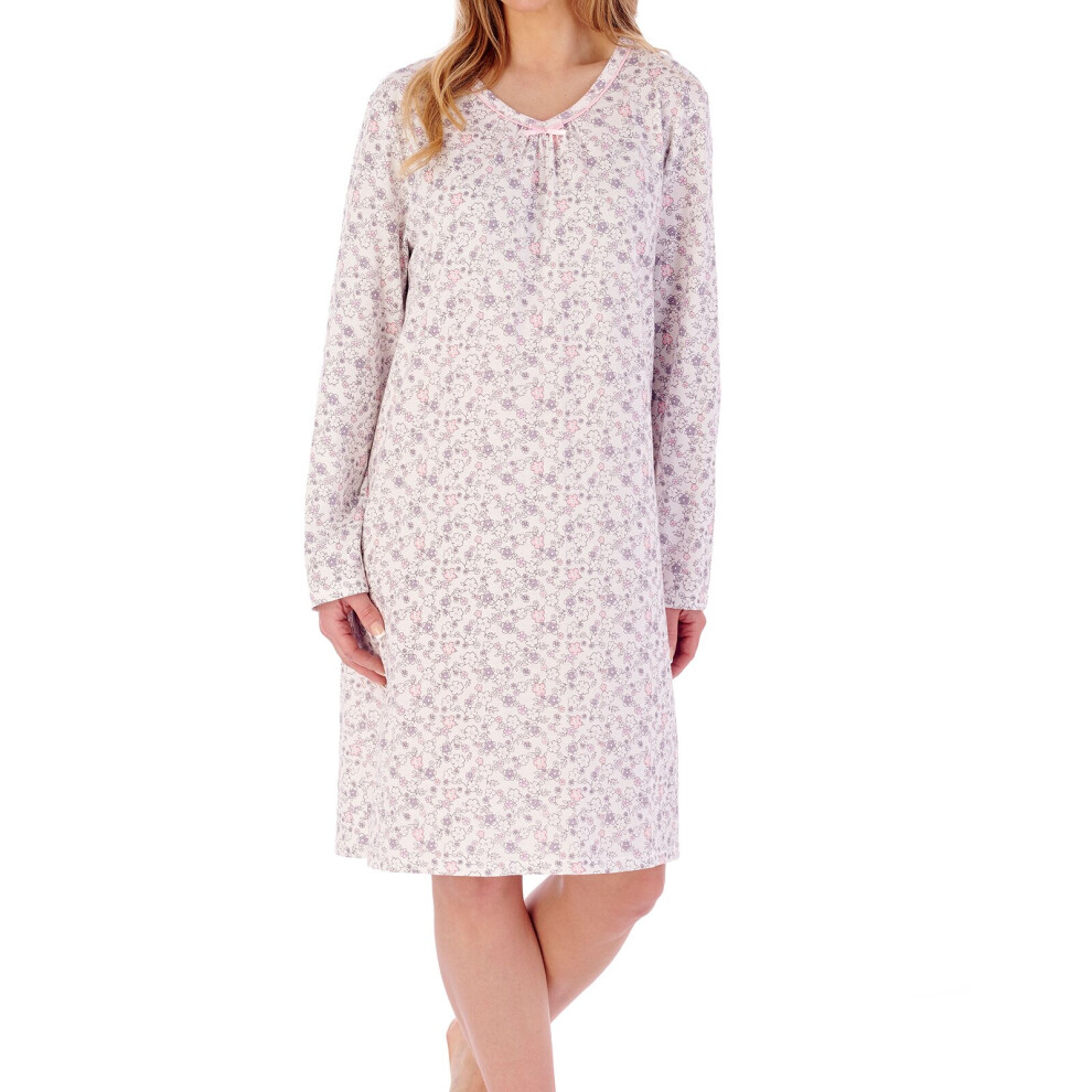 (Grey, 10/12) Slenderella ND02100 Women's Ditsy Print Long Cotton Nightdress