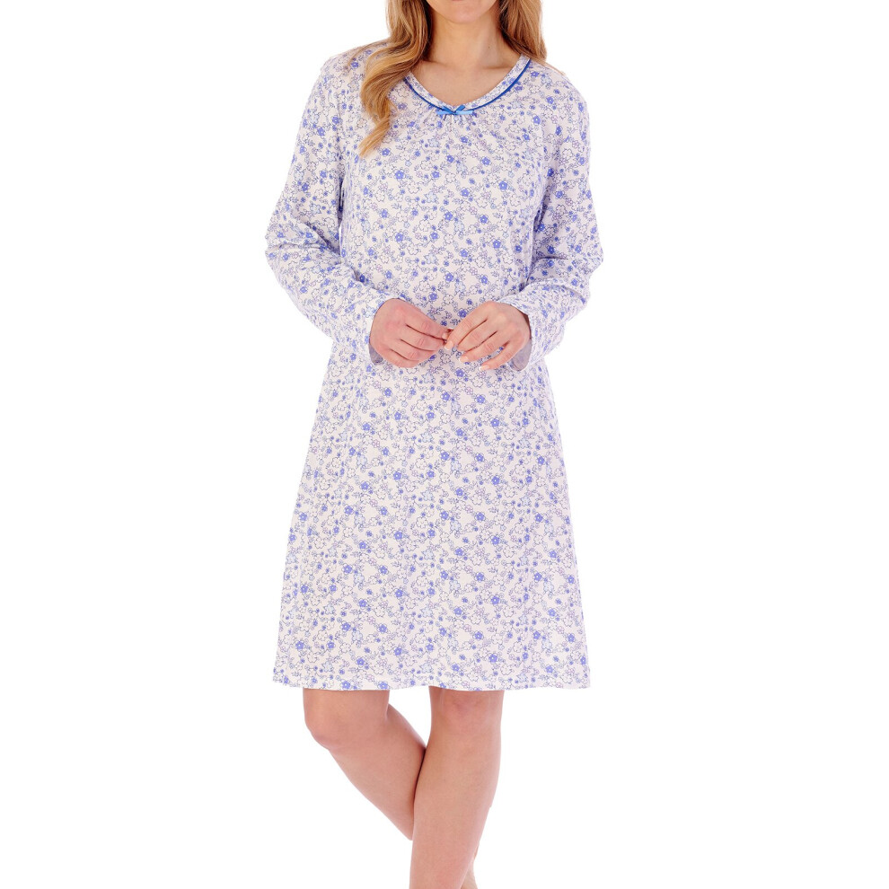 (Blue, 20/22) Slenderella ND02100 Women's Ditsy Print Long Cotton Nightdress