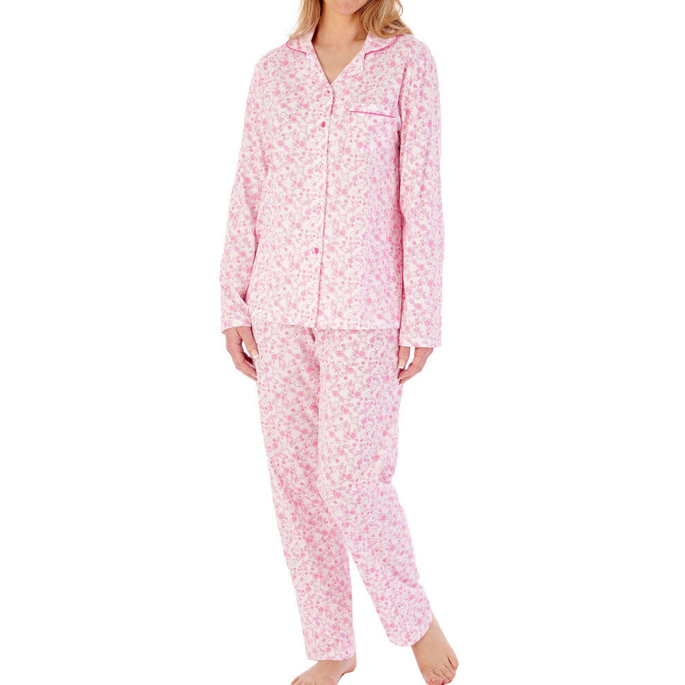 (Pink, 20/22) Slenderella PJ02103 Women's Ditsy Print Cotton Revere Pyjama Set