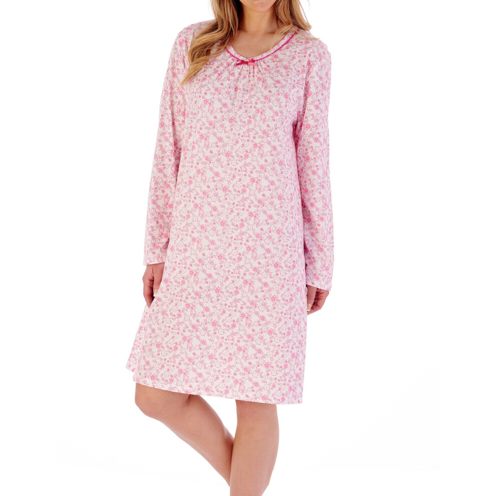 (Pink, 16/18) Slenderella ND02100 Women's Ditsy Print Long Cotton Nightdress