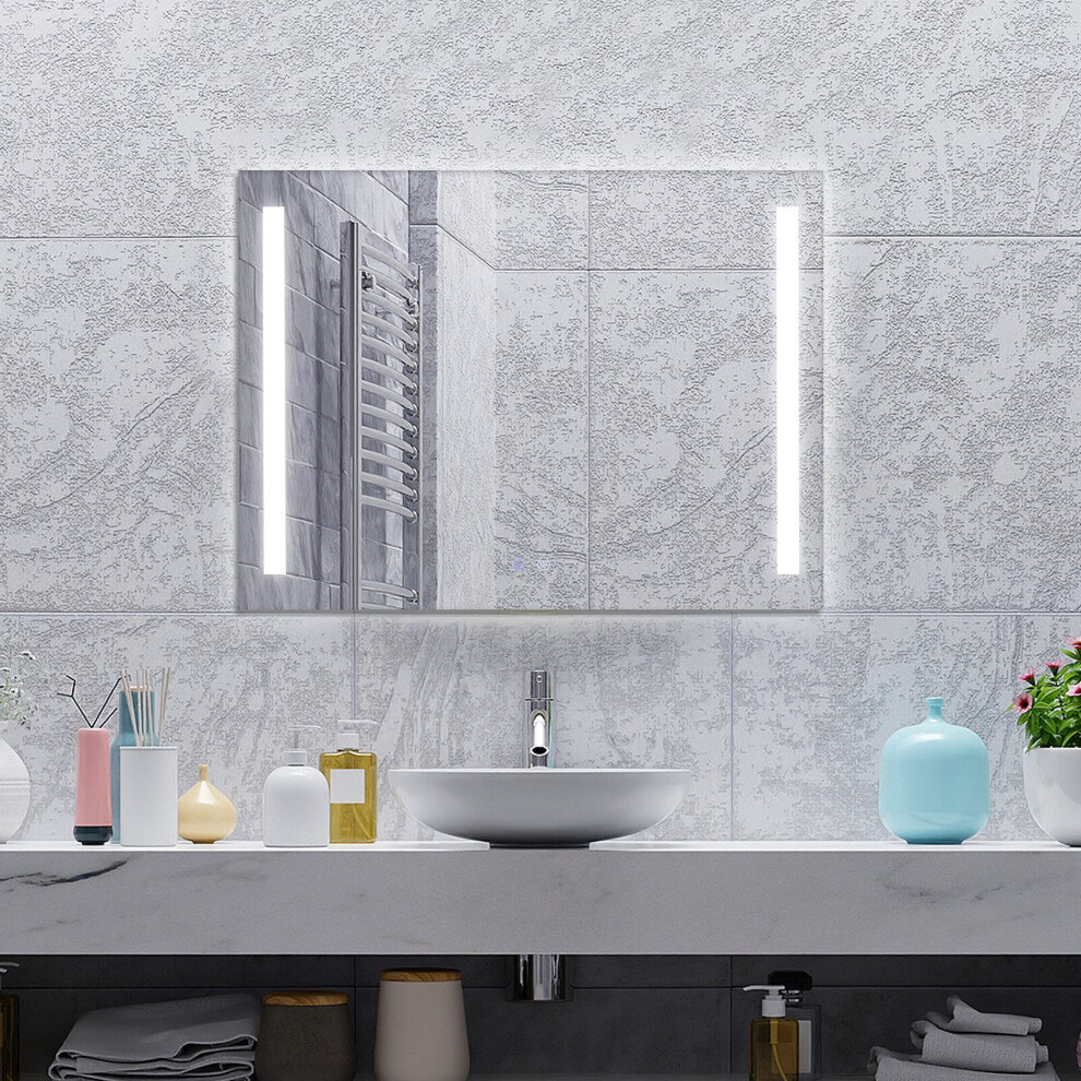 80CM x 60CM Bathroom Mirror Wall Mounted Mirror Adjustable Brightness