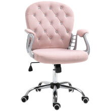Vinsetto Pink Velour Diamond-Tufted Office Chair - Plush Padded Ergonomic 360-degree Swivel, Armrests, Five-Caster Base
