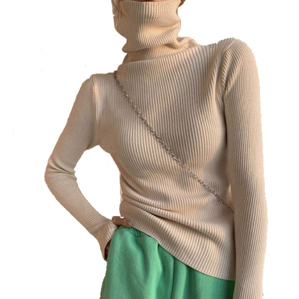 (WHITE, M) Women's Slim Turtleneck Jumper