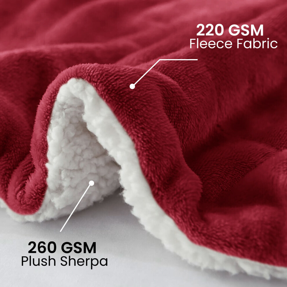 (Burgundy, King (200 x 240 cm)) Sherpa Fleece Blanket Bed Throw Reversible Sofa Mink