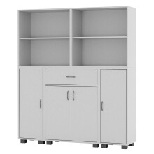 (White) 4 Door 4 Shelf 1 Drawer Bookcase Cupboard Display