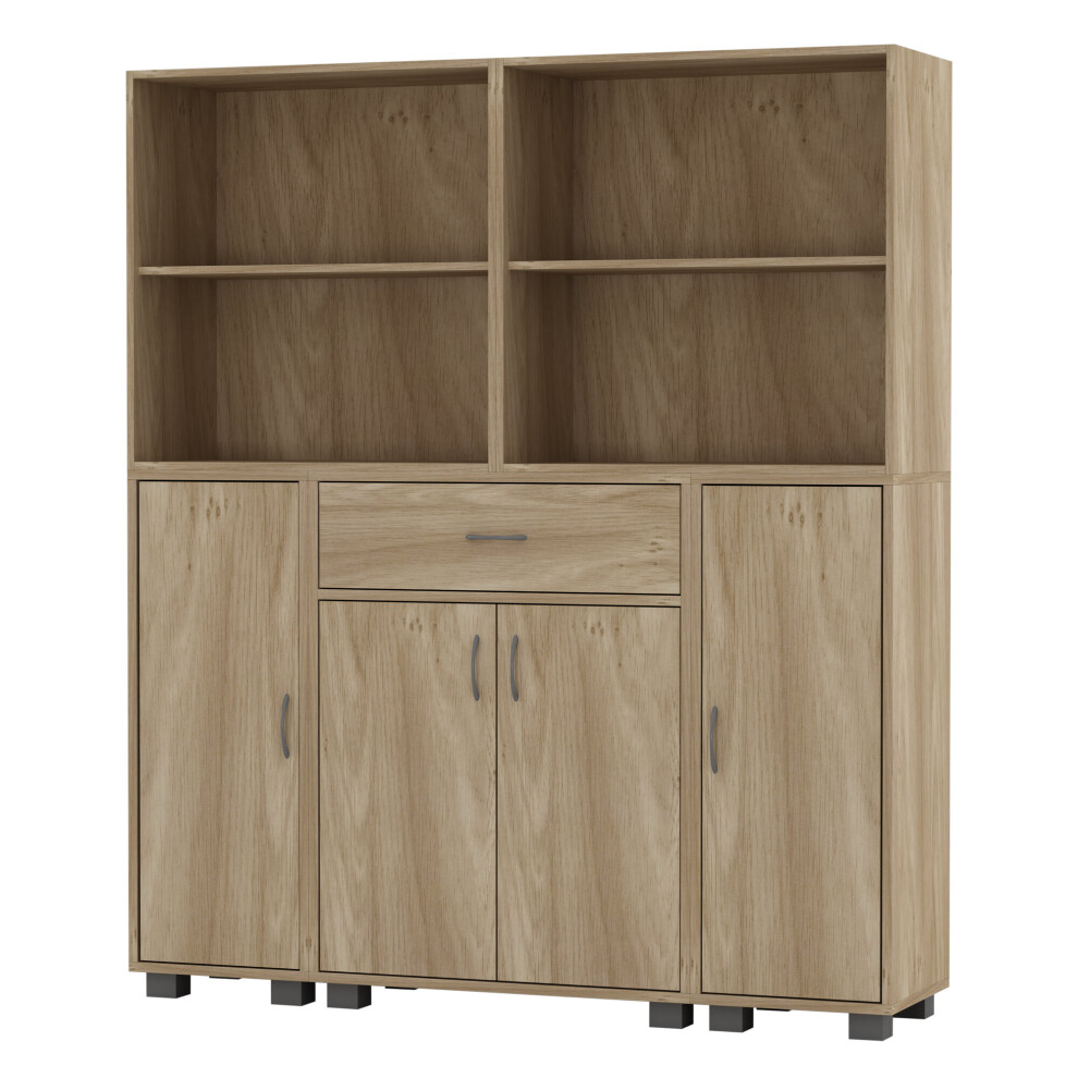 Urbn Living (Oak) 4 Door 4 Shelf 1 Drawer Bookcase Cupboard Display Brown