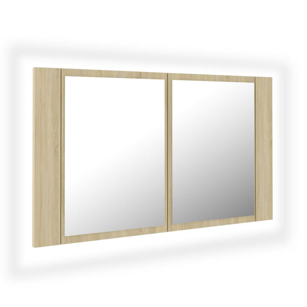 Vidaxl Led Bathroom Mirror Cabinet Sonoma Oak 80X12x45 Cm Acrylic Wall Mirror
