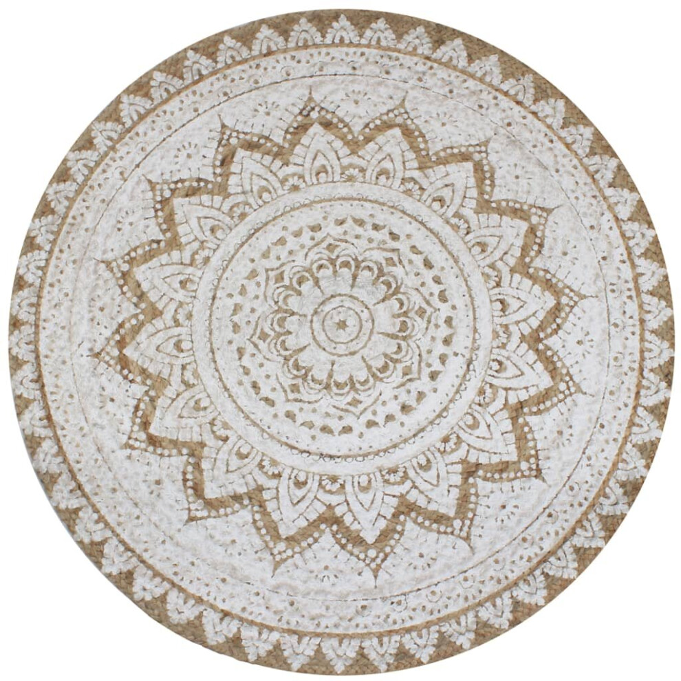 vidaXL Area Rug Braided Jute Printed 120cm Round Home Living Room Floor Carpet