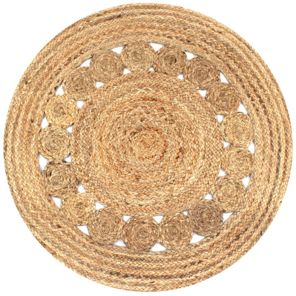 Vidaxl Area Rug Braided Design Jute 90Cm Round Home Living Room Floor Carpet