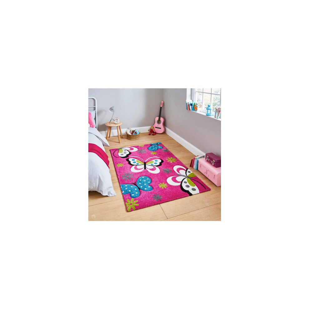 Think Rugs Butterfly Kids Rug - 120Cm X 170Cm Pink