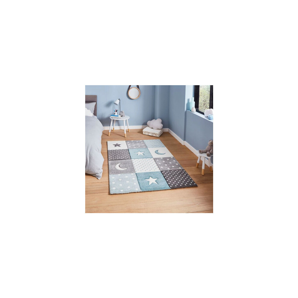Think Rugs Moon + Stars Kids Rug - 120Cm X 170Cm Blue