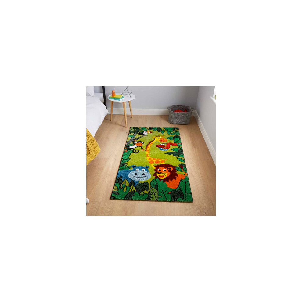 Safari Animals Kids Rug - 120Cm X 170Cm Green Think Rugs