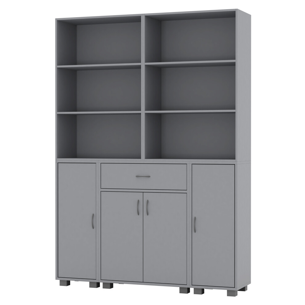 Urbn Living (Grey) 4 Door 6 Shelf 1 Drawer Cabinet Bookcase Cupboard Grey