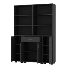 (Black) 4 Door 6 Shelf 1 Drawer Cabinet Bookcase Cupboard