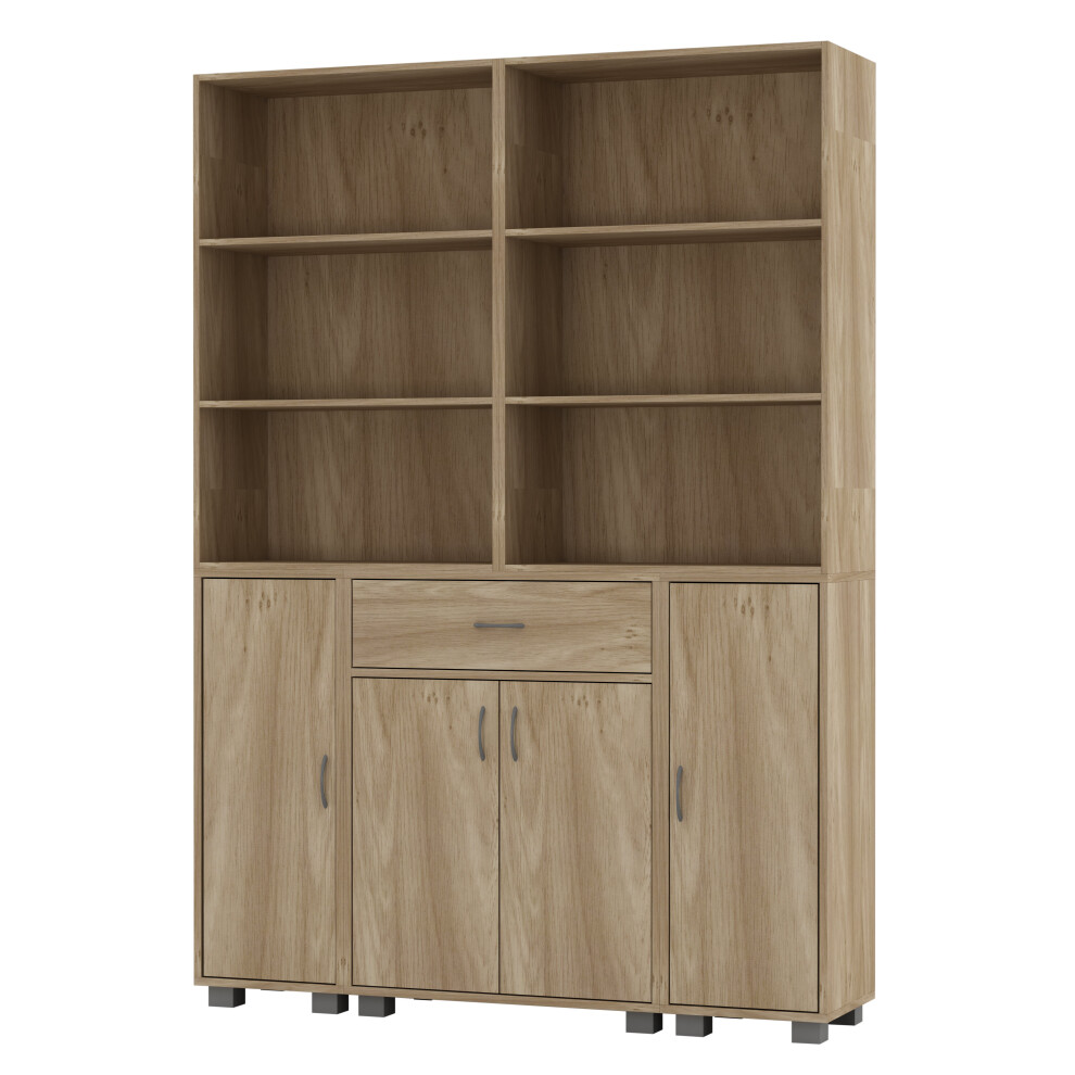Urbn Living (Oak) 4 Door 6 Shelf 1 Drawer Cabinet Bookcase Cupboard Brown