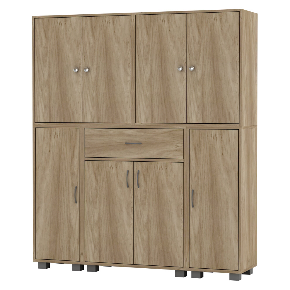 Urbn Living (Oak) 8 Door 12 Shelf 1 Drawer Storage Cabinet Bookcase Brown