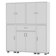 (White) 8 Door 12 Shelf 1 Drawer Storage Cabinet Bookcase