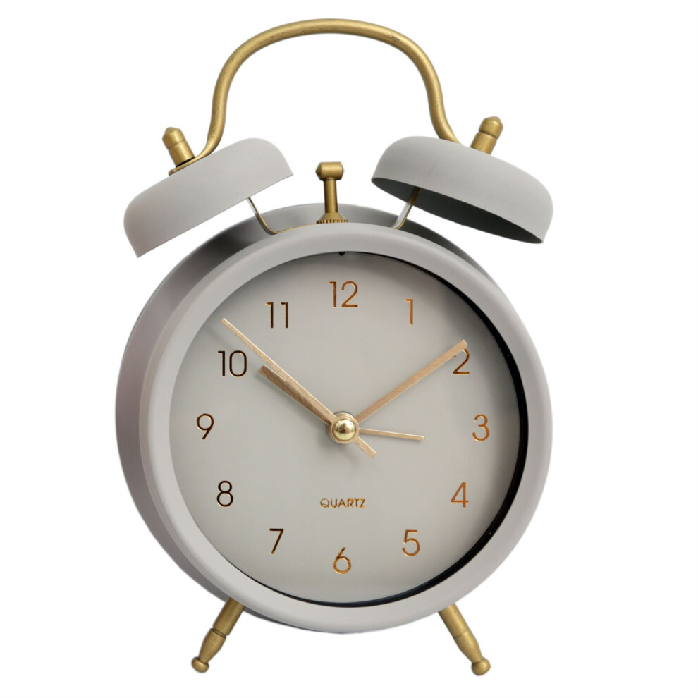 Lovely Retro Style Matt Metal Bell Alarm Clock ~ Grey Clock