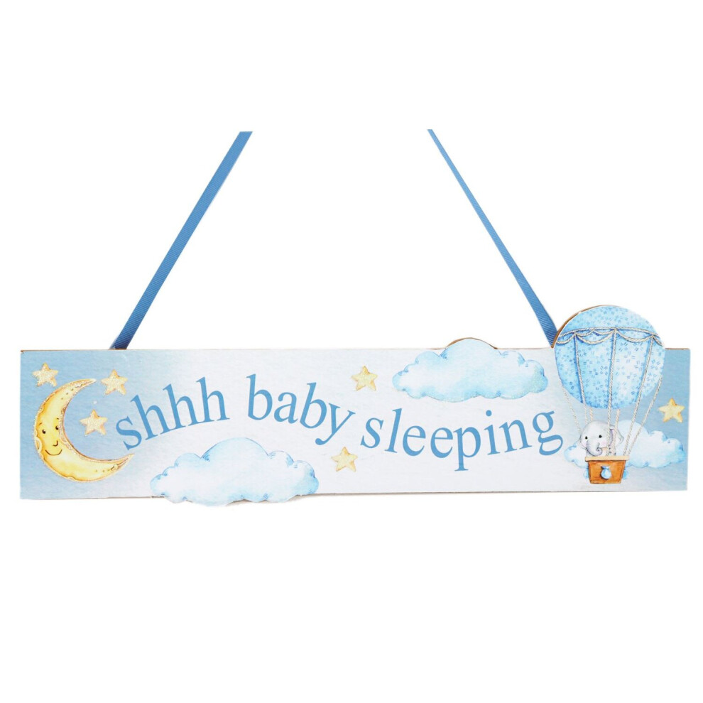 Baby Sleeping Hanging Decorative Wall Plaque Nursery Bedroom Door Sign - Blue