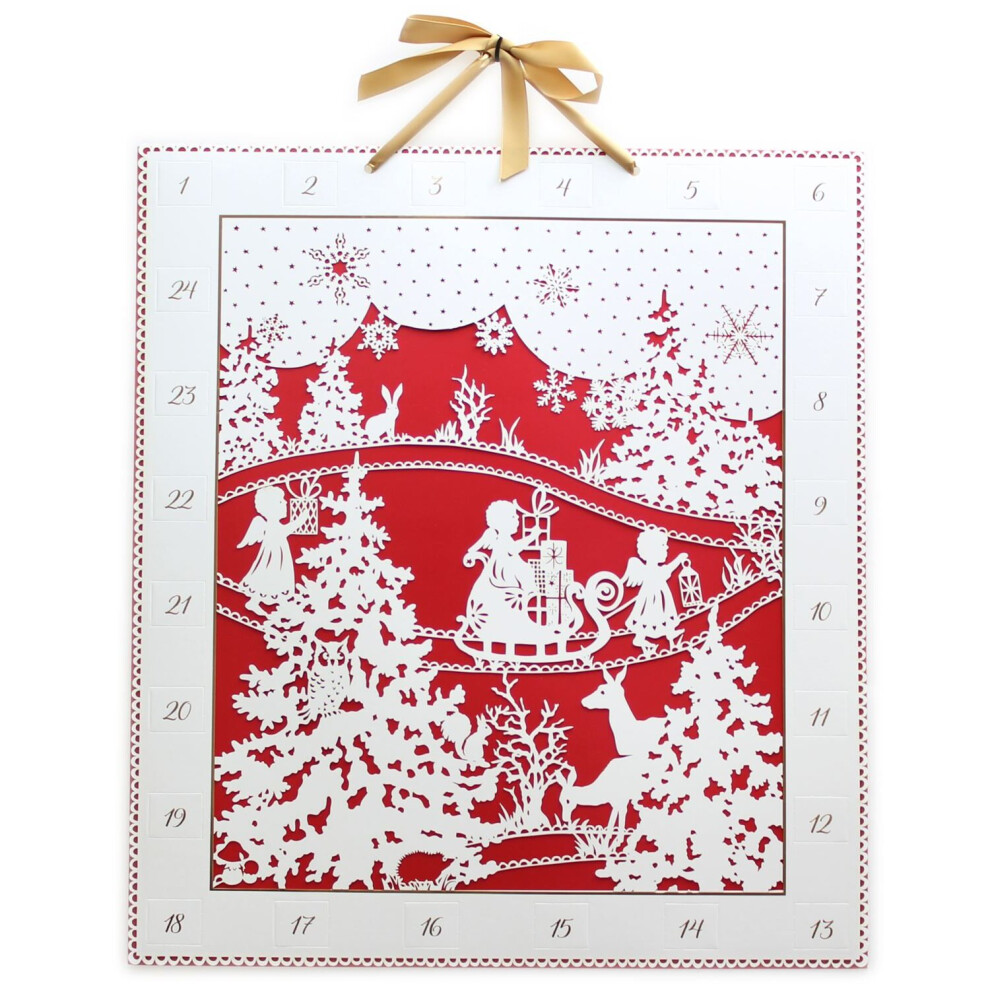 Carousel Deluxe Traditional Card Advent Calendar Large - Laser Cut Woodland Silhouette Red/White