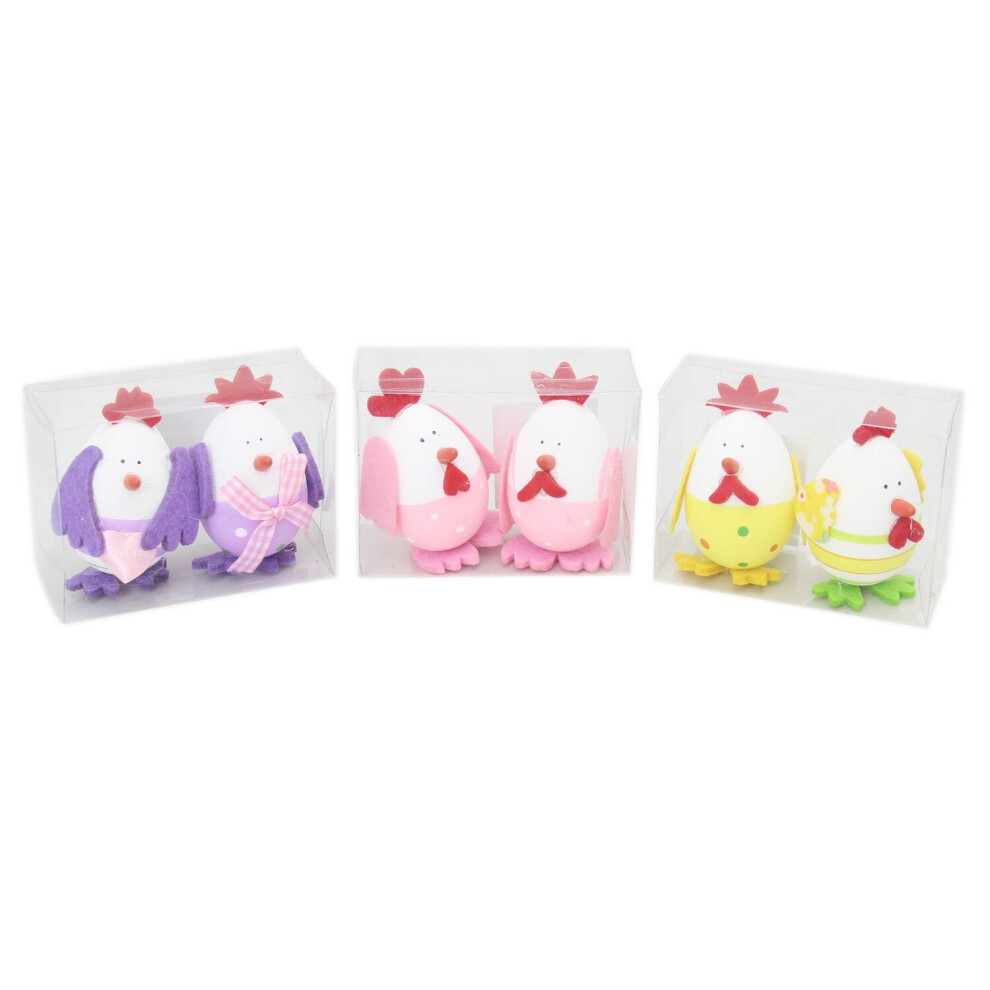 Set Of 2 Easter Hen Egg Decoration Art And Craft Crafting Accessories ~ Chicken Colour Varies