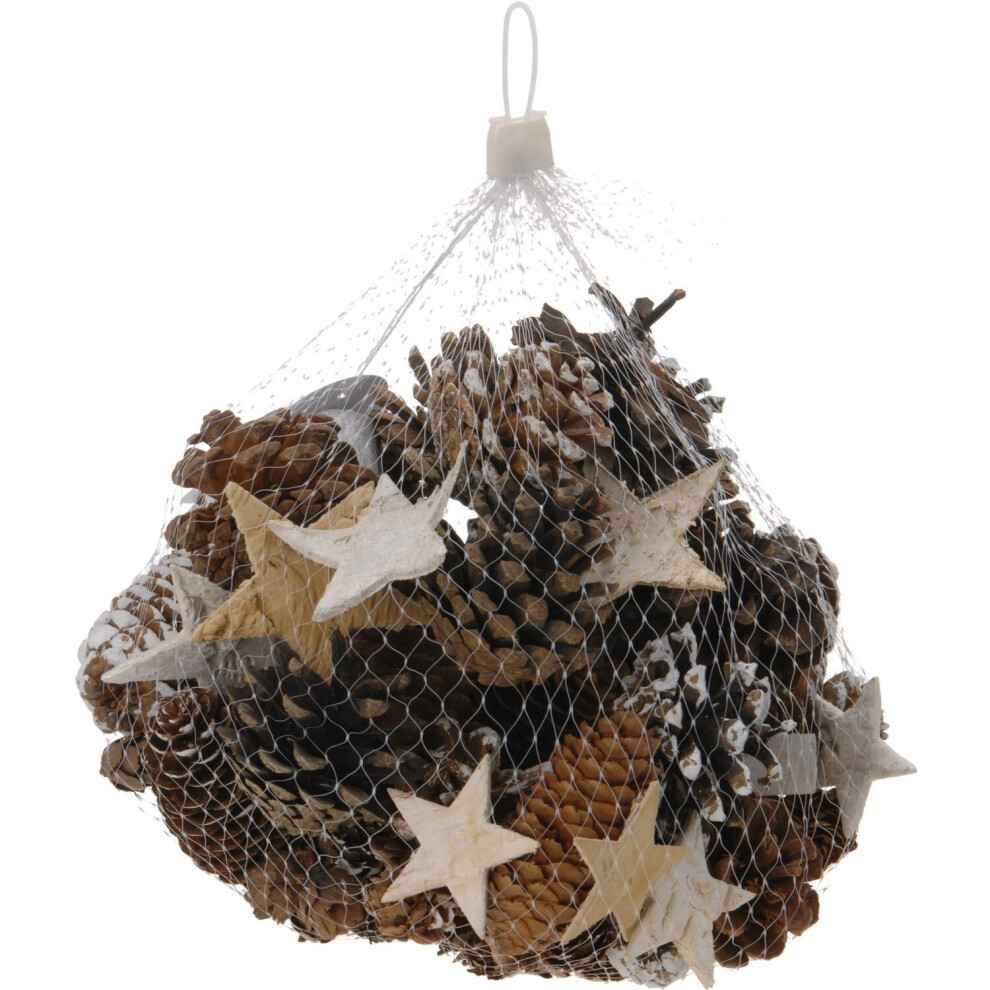 Carousel Set Of Festive Rustic Decorative Pine Cones With Bark Stars And Twigs - 300G