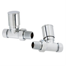 Chrome-Plated Brass 15mm Straight Round Rad Valves Pair - Modern Minimalist Bathroom Towel Rail