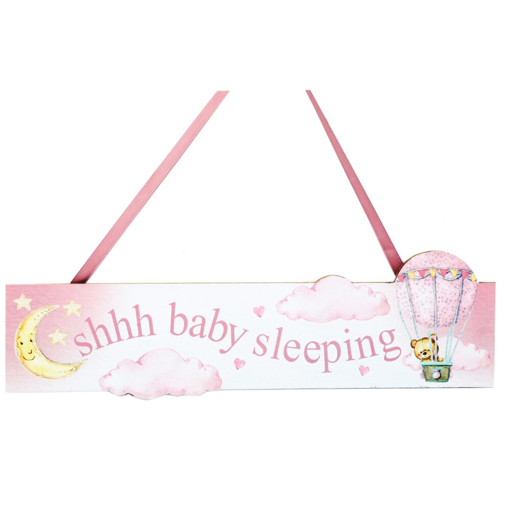 Baby Sleeping Hanging Decorative Wall Plaque Nursery Bedroom Door Sign - Pink