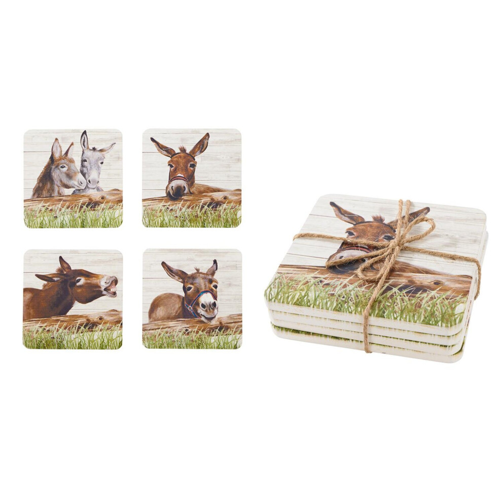 Set Of 4 Lovely Donkey Coasters For Drinks ~ Novelty Animal Cup Mug Table Mats