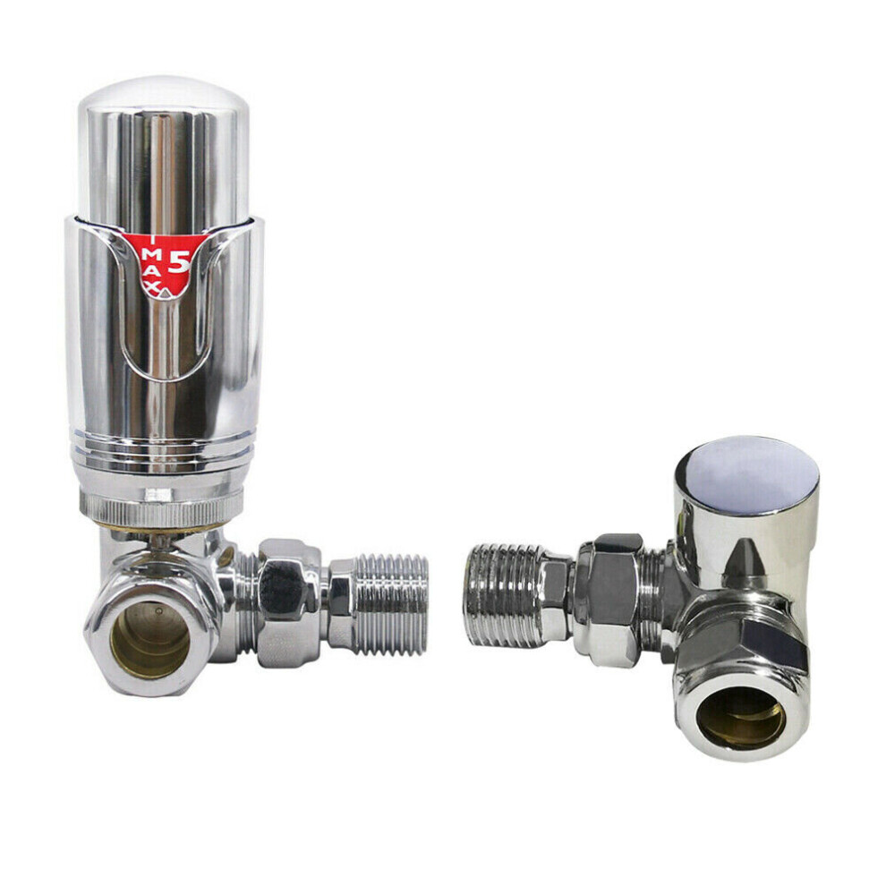 NRG Corner TRV Thermostatic Radiator Valves Central Heating Taps with Manual Valve Chrome