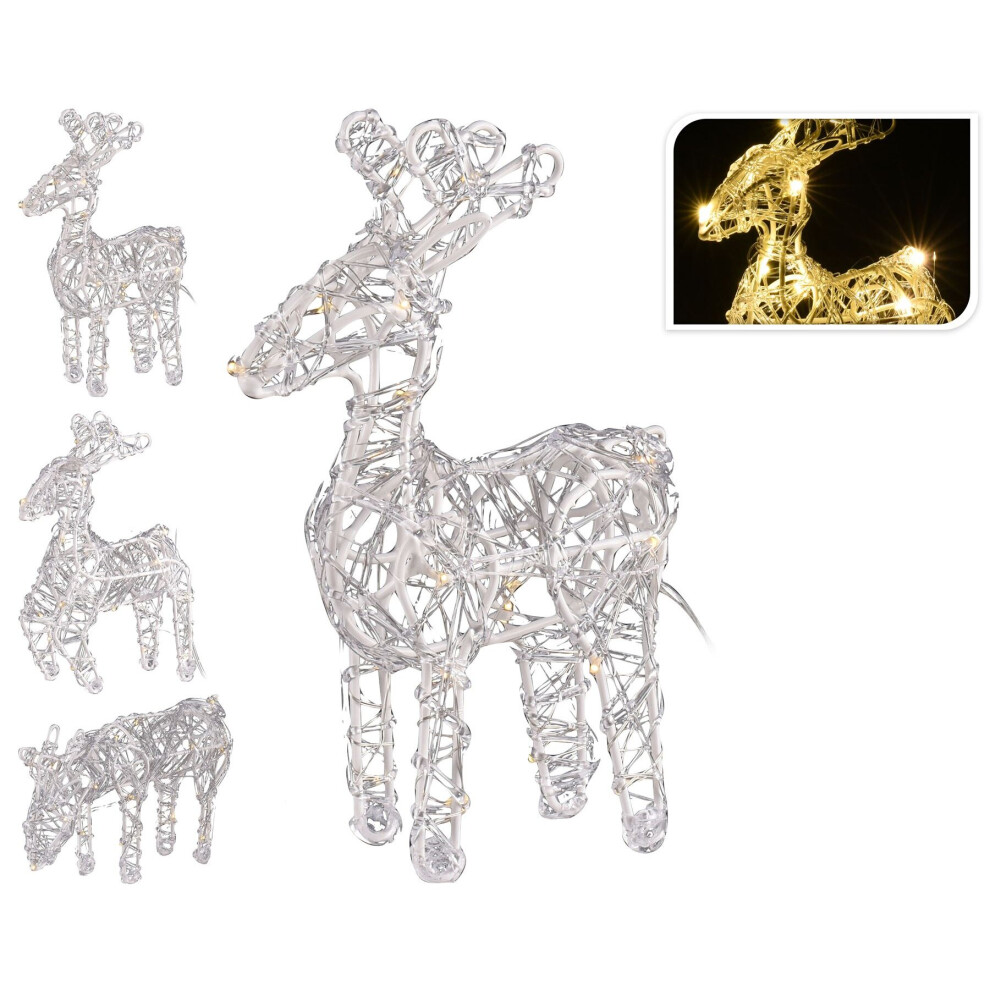 Frosted Acrylic White LED Light Up Christmas Reindeer Winter Decoration 20cm ~ styles vary