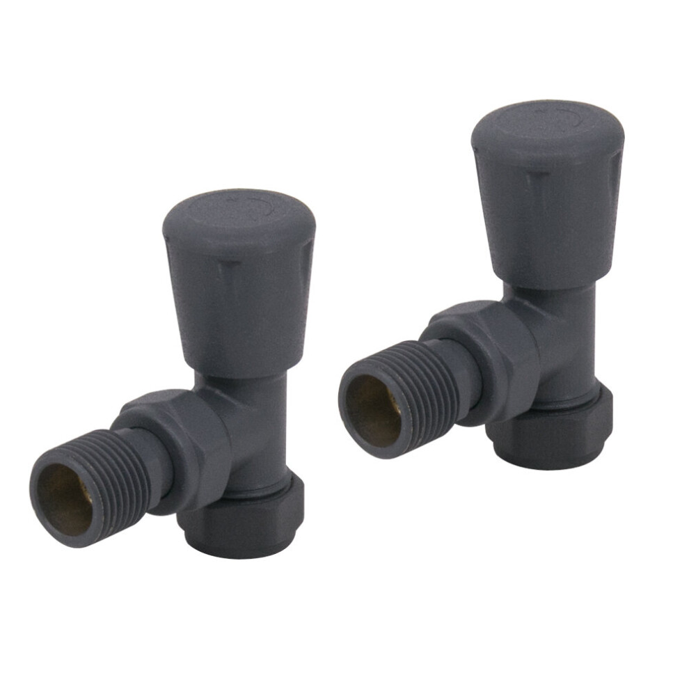 NRG Anthracite Round Head Angled Manual Radiator Valve Central Heating Taps One Pair