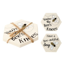 Hexagon Bee Coasters (Set of 2) - Bee-Themed Tea & Coffee Drink Mats, 12.5x11 cm, Ideal Gift (Code: 9CA102-8QB140)