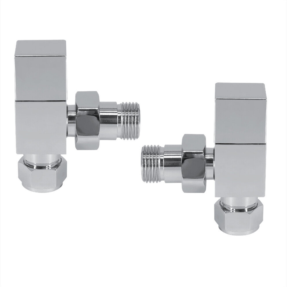 Modern Square Towel Rail Angled Chrome Radiator Valves Certral Heating Taps 15 mm (Pair)