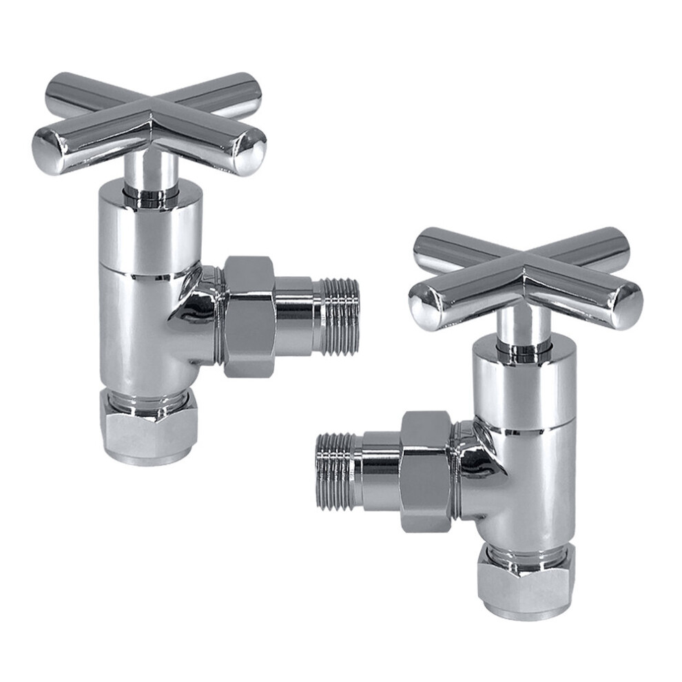 Pair of Angled Chrome Radiator Valves Round Certral Heating Taps 15mm