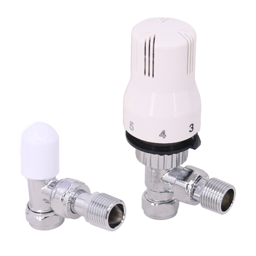 Thermostatic Radiator Valves 1/2" Angled Towel Rail Valve White and Chrome