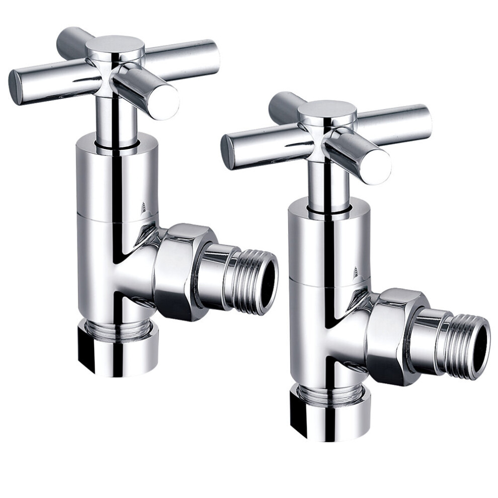 Modern Round Angled Pair of Radiator Valves Certral Heating Taps for Towel Radiator 15 mm