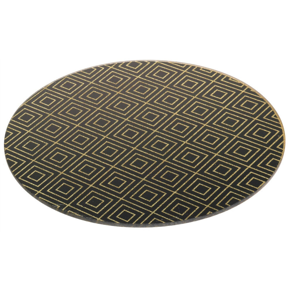 Beautiful Black and Gold Round Glass Display Tray, Candle Tray, Perfume Tray ~ Design Varies