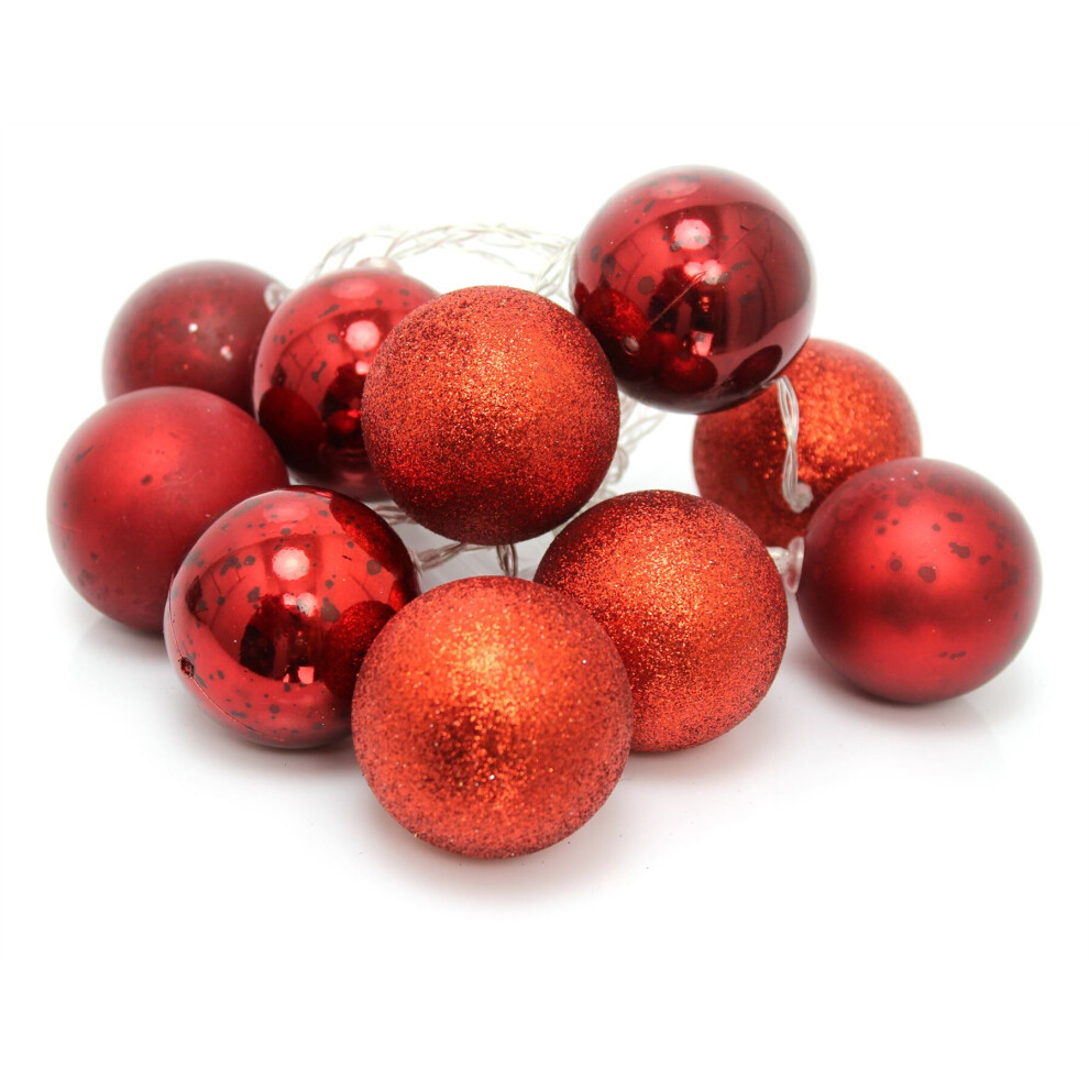 10 Piece LED Red Bauble Ball Garland Festoon Light String Chain ~ Hanging Ornament Decoration