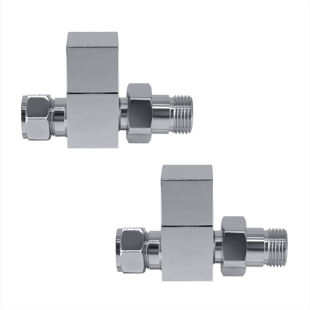 Modern Square Towel Rail Straight Chrome Radiator Valves Certral Heating Taps 15 mm (Pair)