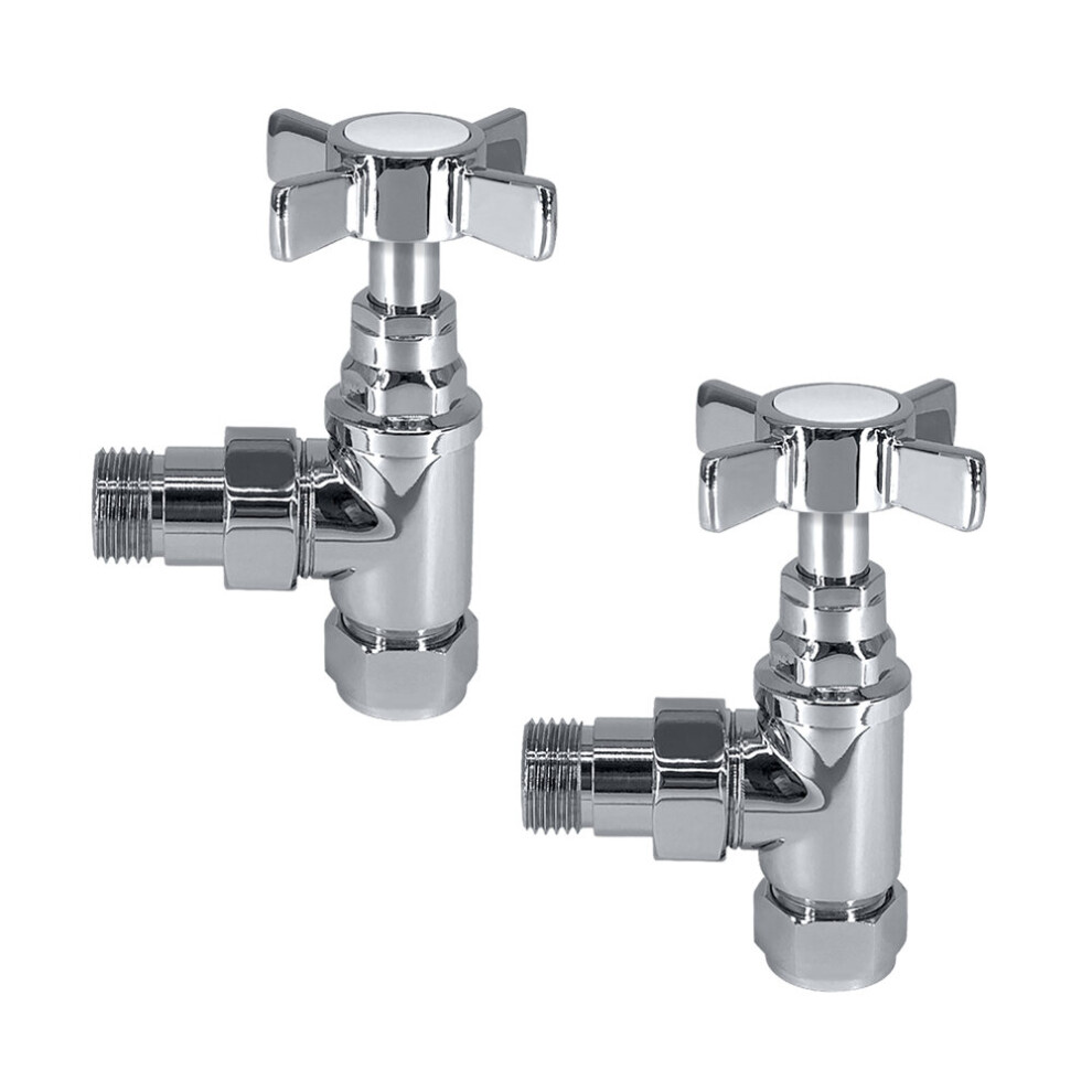 Traditional Towel Radiator Rail Valves Angled Chrome Central Heating Taps 15mm (Pair)