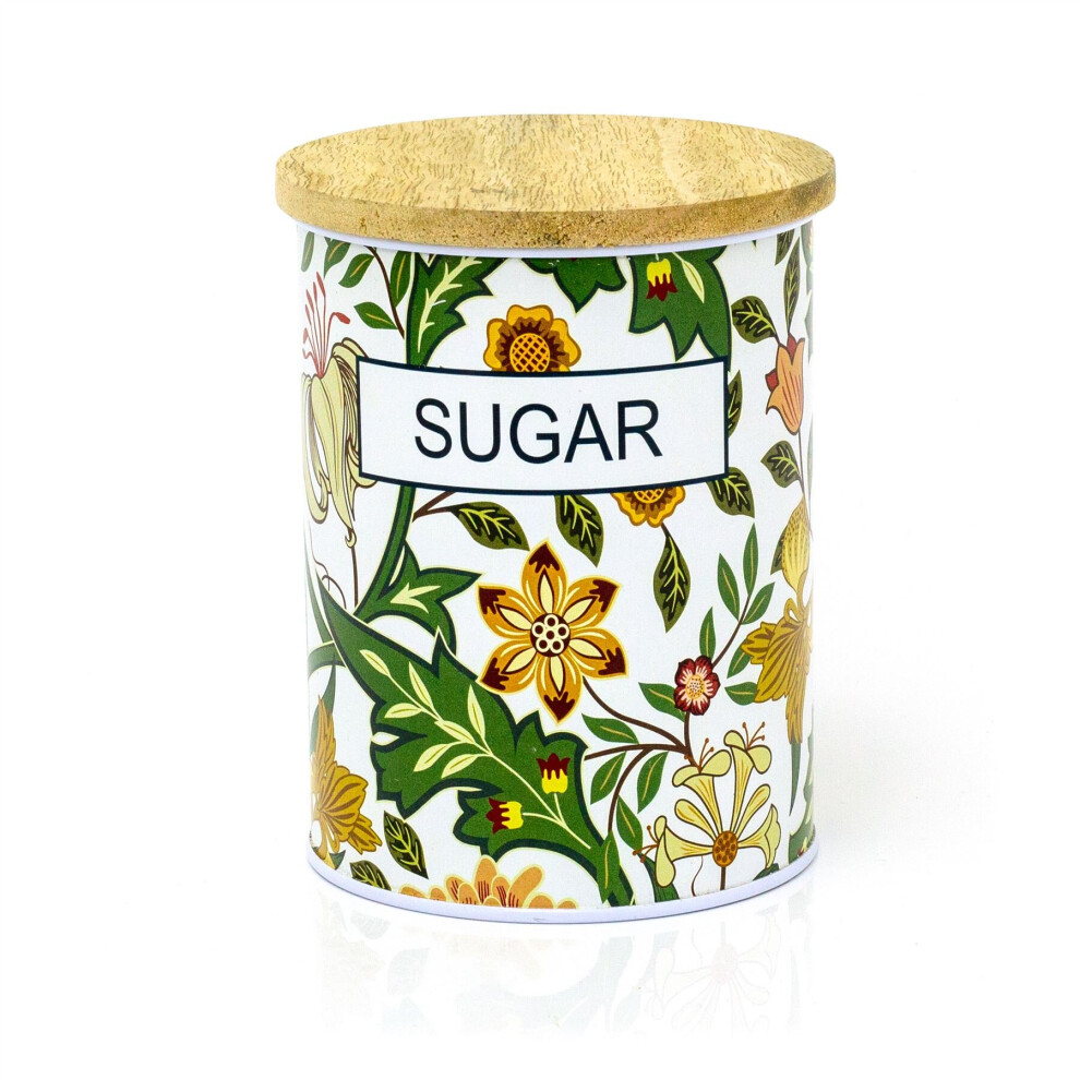 Retro Style Floral Airtight Kitchen Canisters With Wooden Lids | Round Vintage Botanical Kitchen Tin Containers | Kitchen Storage Tins - Sugar