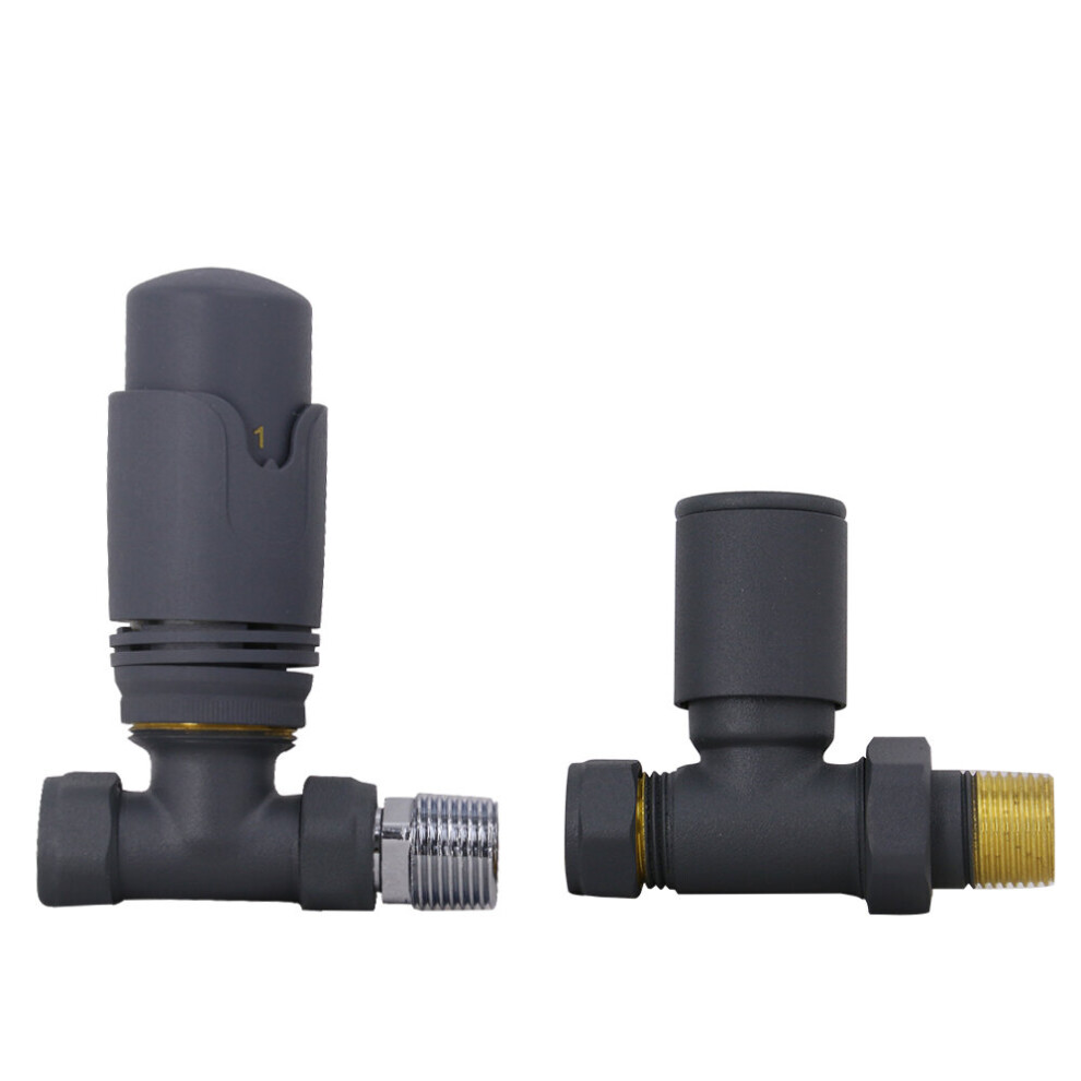 NRG Anthracite Straight TRV Thermostatic Designer Radiator Valve Central Heating Taps with Free Manual Straight Valve