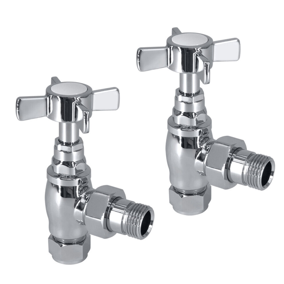 Towel Radiator Rail Valves Chrome Angle Central Heating Taps 15mm (Pair)