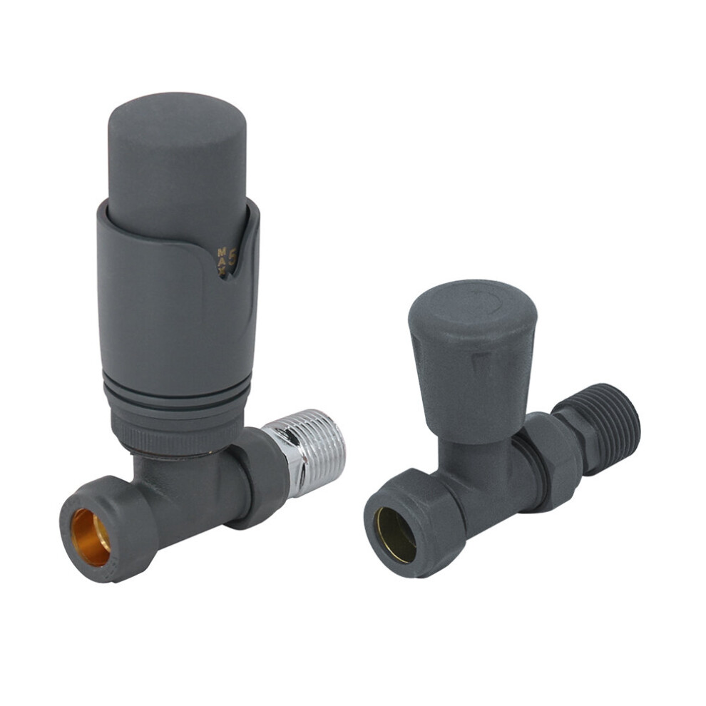 Thermostatic TRV Manual Radiator Valves Straight Anthracite Pair