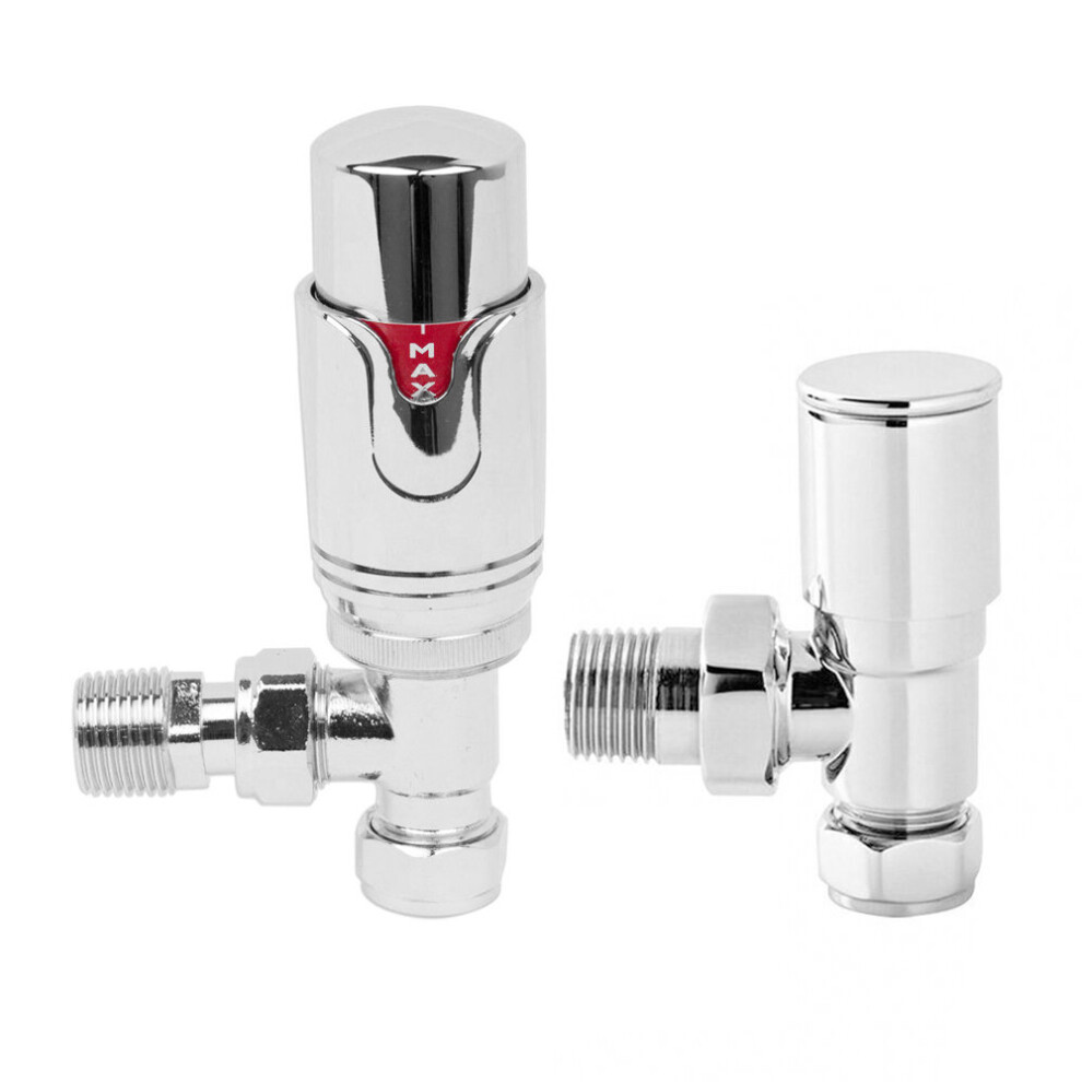 NRG Designer 15mm Chrome Angled TRV Thermostatic Radiator Valves Central Heating Tap and Manual Angled Valves