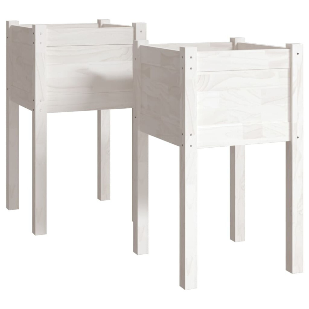 Vidaxl (White, 2) 1/2X Solid Pinewood Garden Planter Flower Box Planter Pot Brown/White