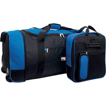 32 Inch Large Folding Wheeled Travel Sports Cargo Holdall Duffle Bag (Black & Navy)